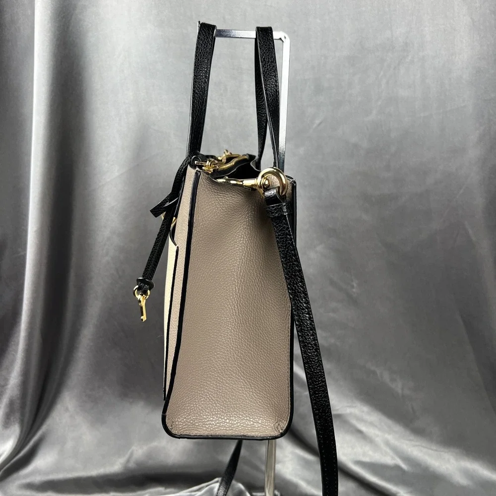 Marc Jacobs Mini Grind‎ Lock Key Tote Bag Beige Leather Top Handle Crossbody 13”